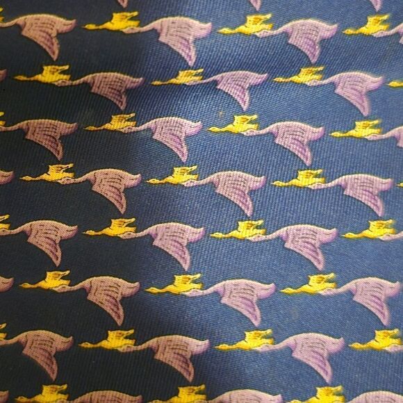 THOMAS PINK Silk Tie Navy Lavender Bird Print - Picture 7 of 7